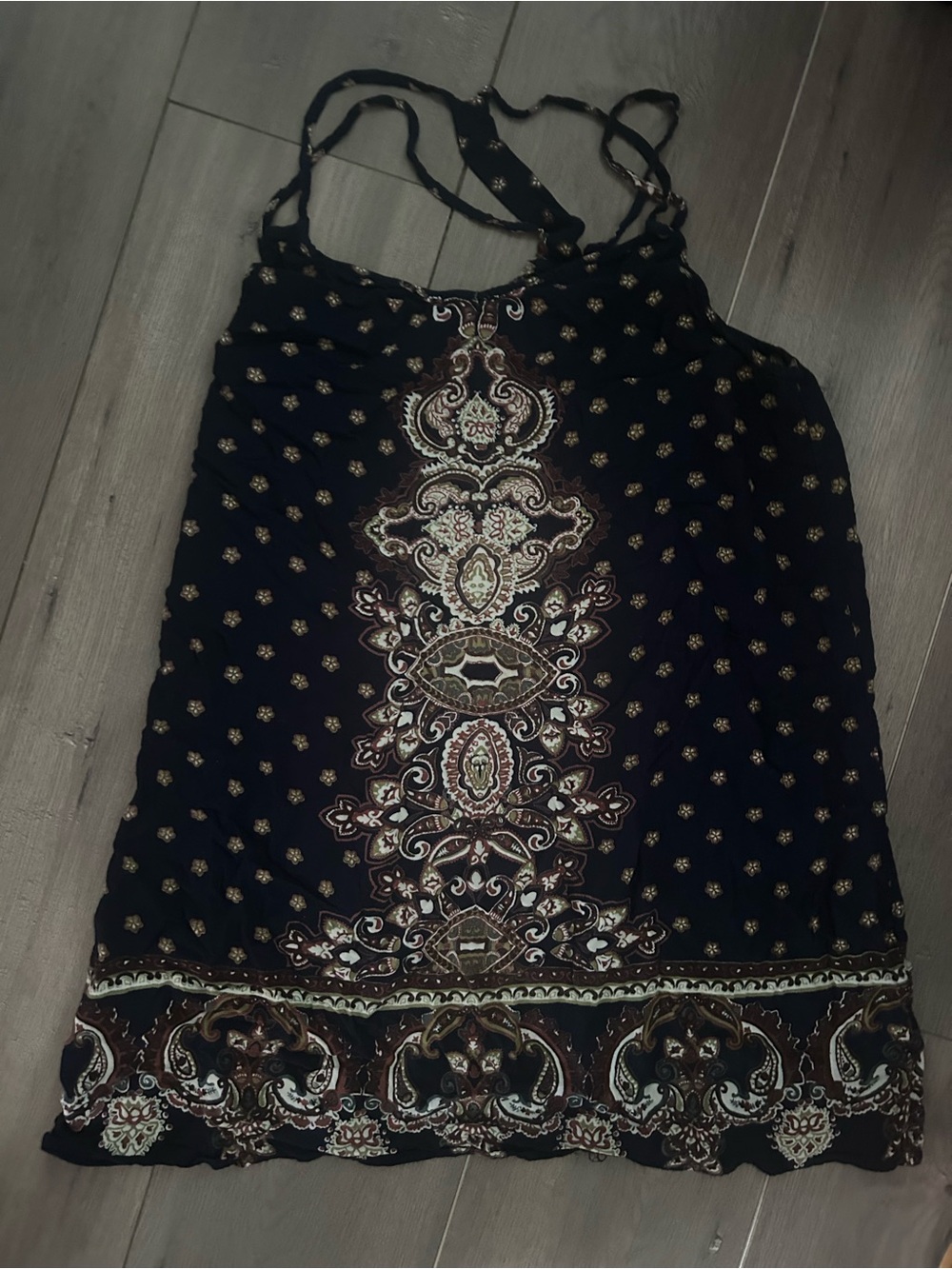 Angie Navy Mini Dress with Brown and Cream Paisley Print